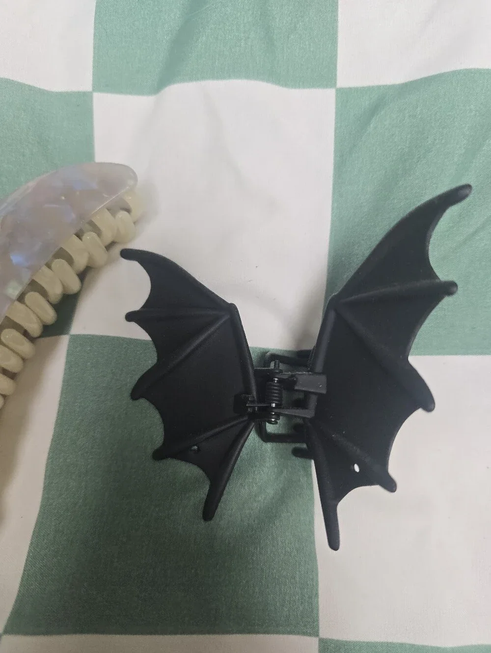 Iridescent Pearl Hair Claw & Black Bat Wing Clip Duo